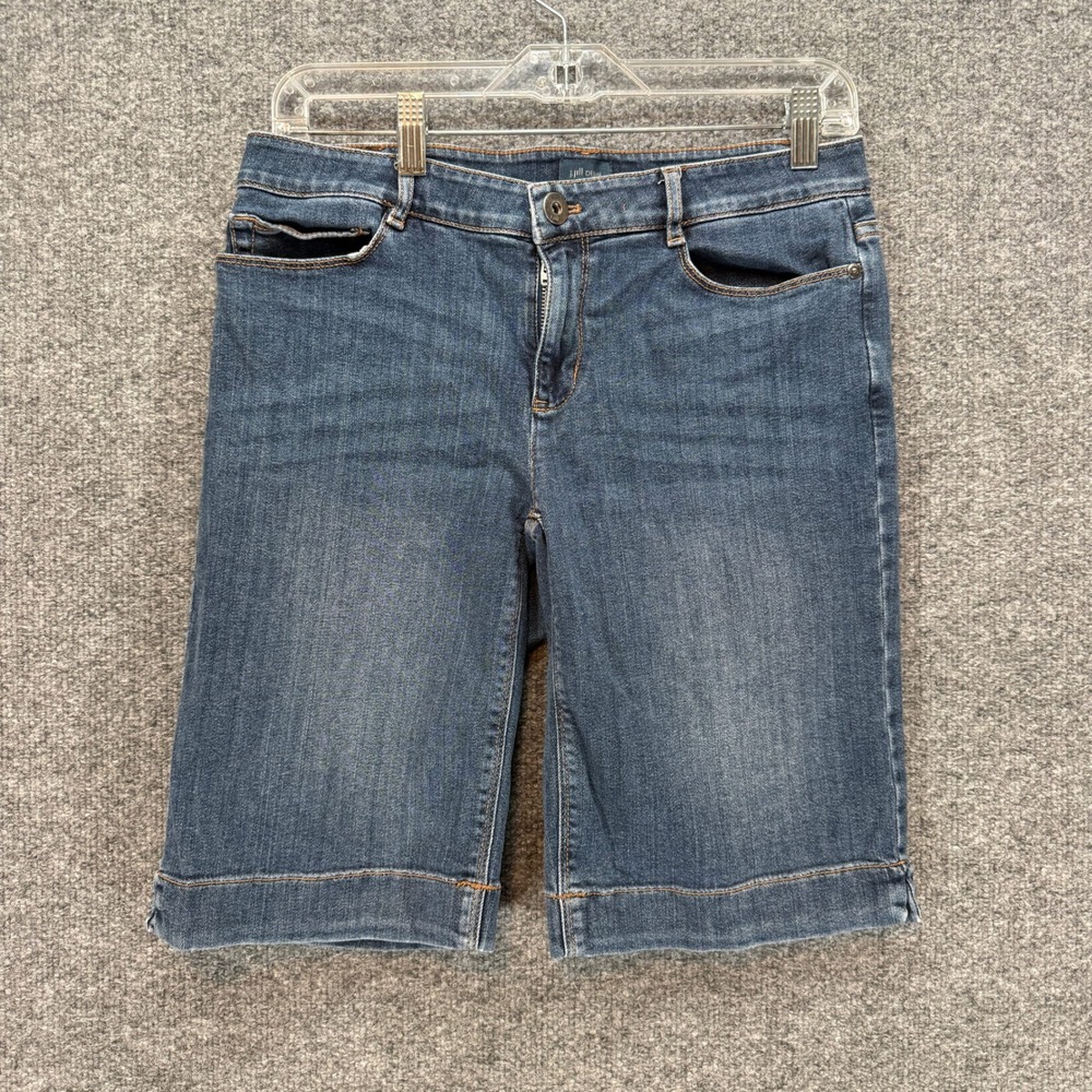 J.Jill Jean Shorts Women 4 Blue Tencel Blend Bermuda Cuffed Stretch Denim Casual